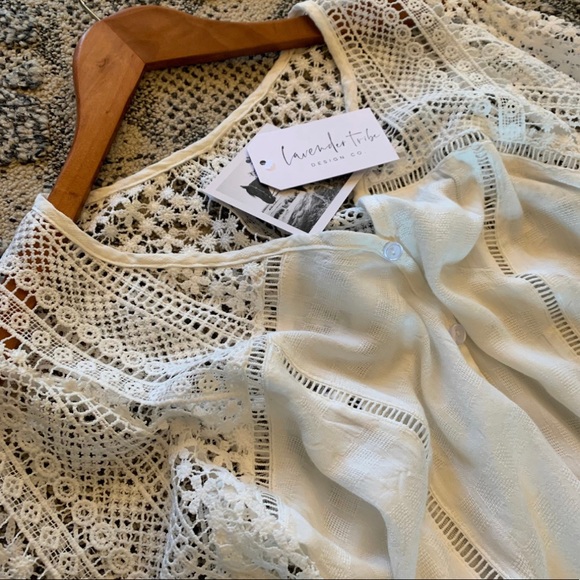 New Boho White Lace Festival Button Front Blouse Top Shirt Western Casual - Picture 7 of 9